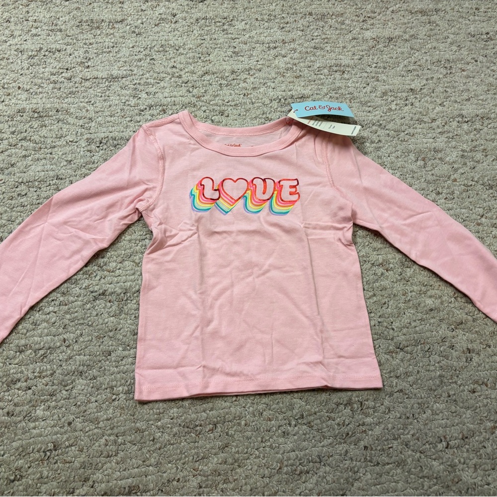 Cat & Jack Pink Long Sleeve Tee with Rainbow Love Graphic